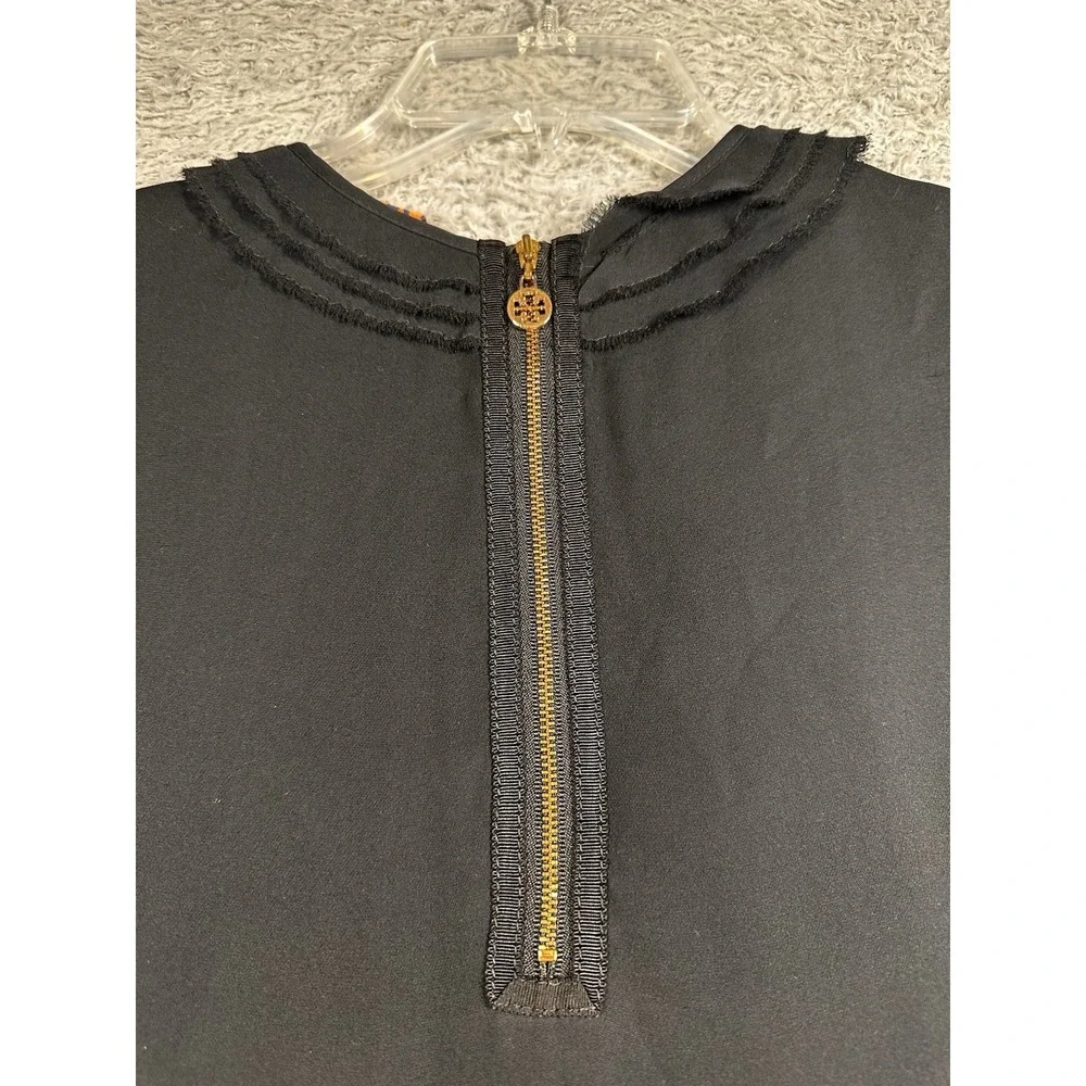 Tory Burch Silk Sleeveless Button Down‎ Ruffle Blouse sz 8 Black